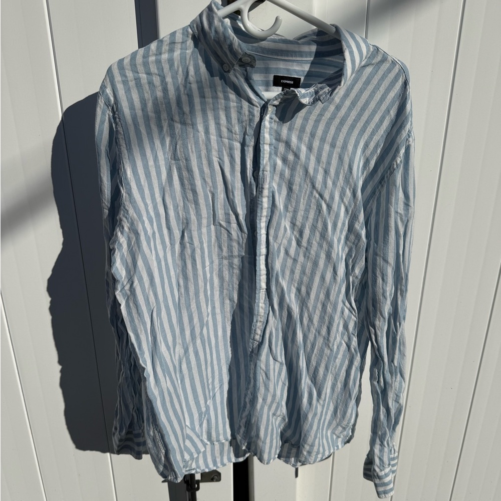 Express Light Blue and White Striped Shirt